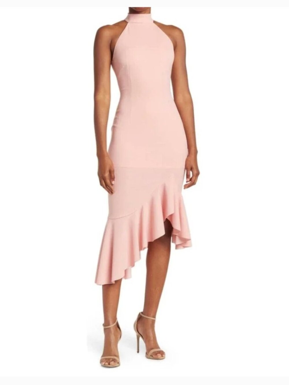 The Fashion Poet Ruffle Mock Neck Dress in Blush Pink